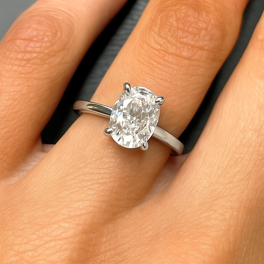 2CT Silver Gold Oval Travel Engagement Ring With Hidden Halo