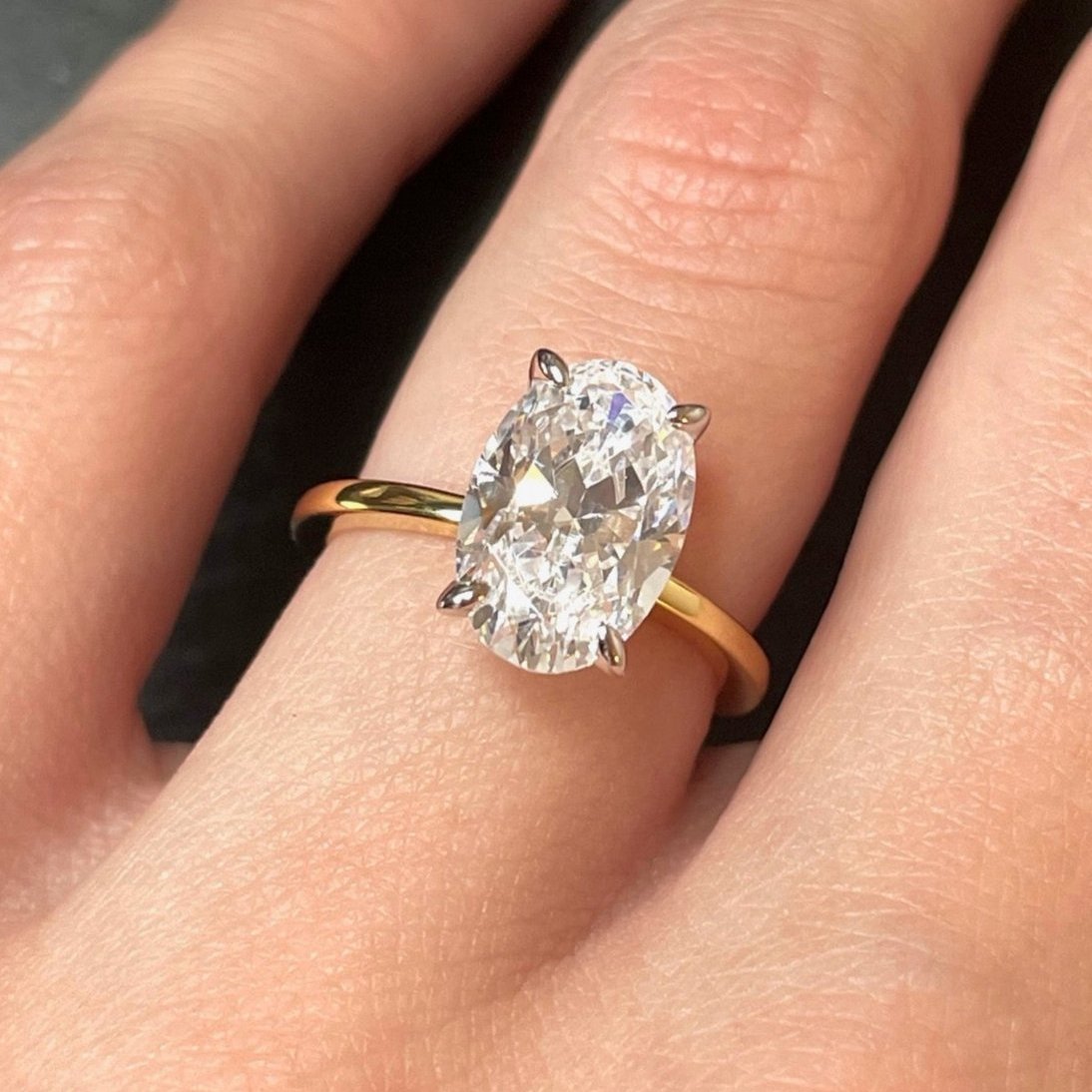 Two Tone Oval Cut Cubic Zirconia Engagement Wedding Ring