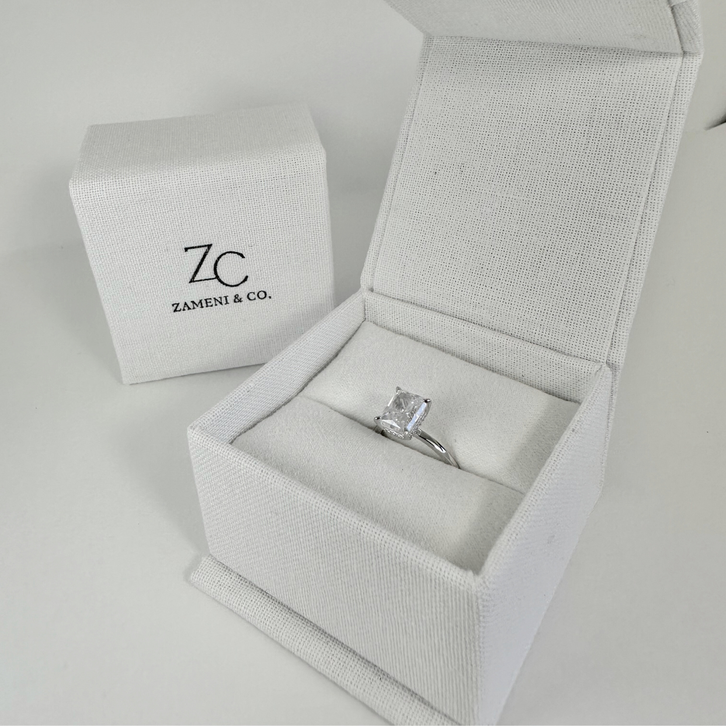 2CT Silver Radiant Travel Engagement Ring with Hidden Halo