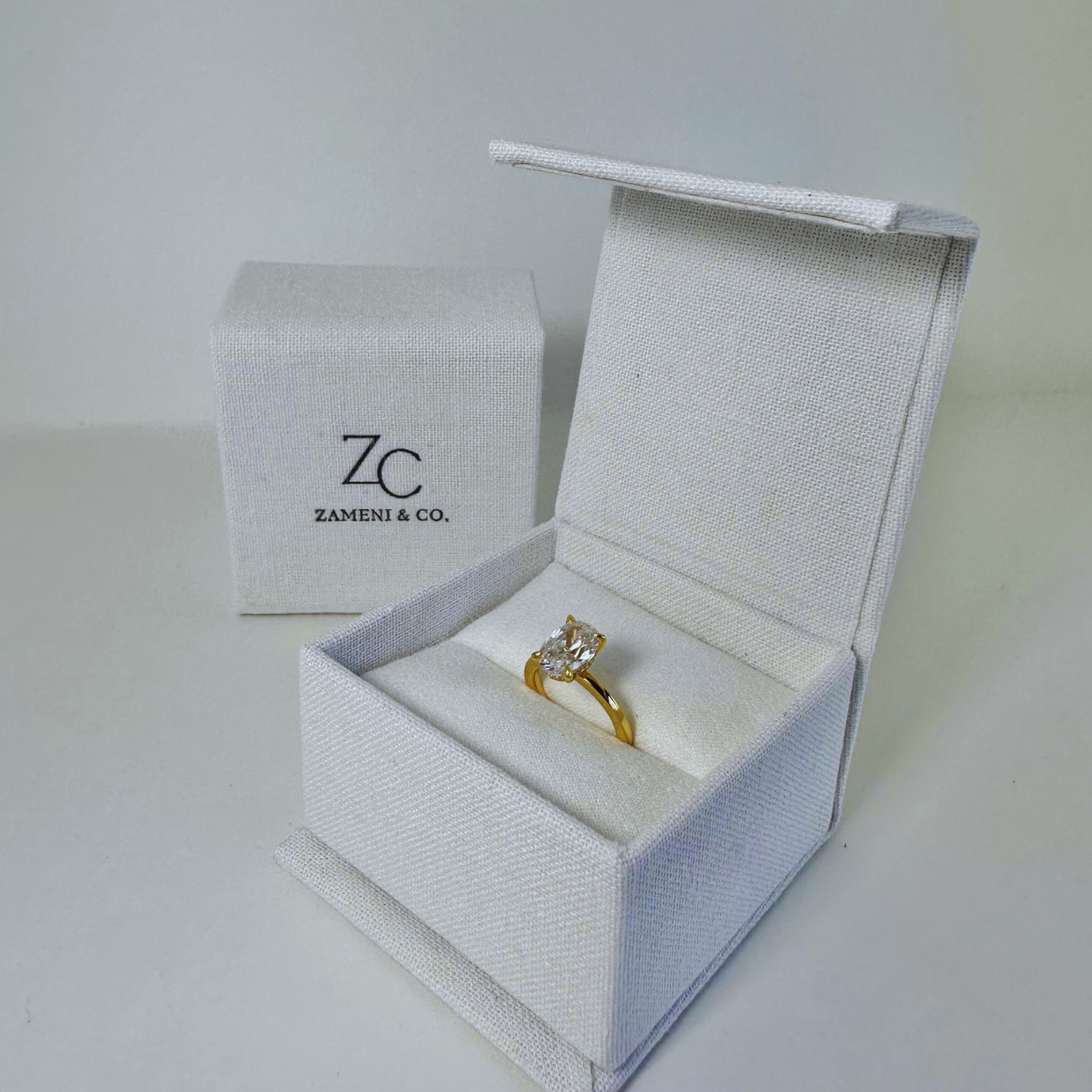 2CT Yellow Gold Oval Travel Engagement Ring With Hidden Halo