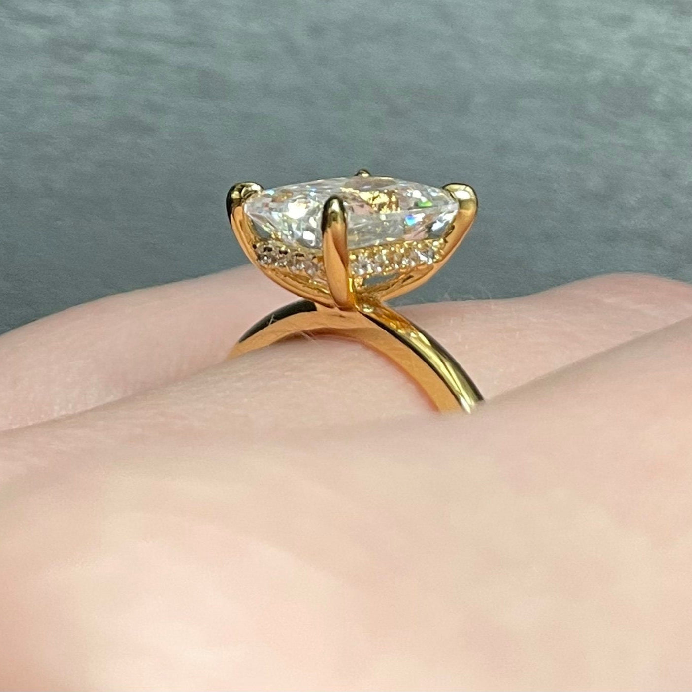 2CT Yellow Gold Radiant Travel Engagement Ring with Hidden Halo