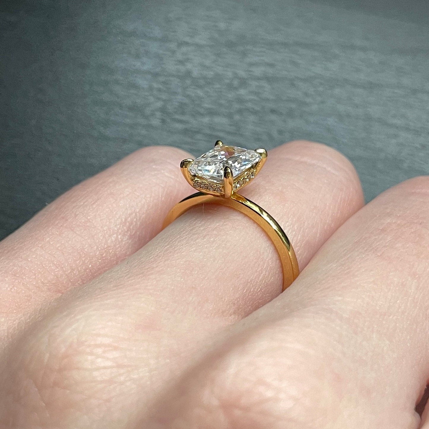 2CT Yellow Gold Radiant Travel Engagement Ring with Hidden Halo