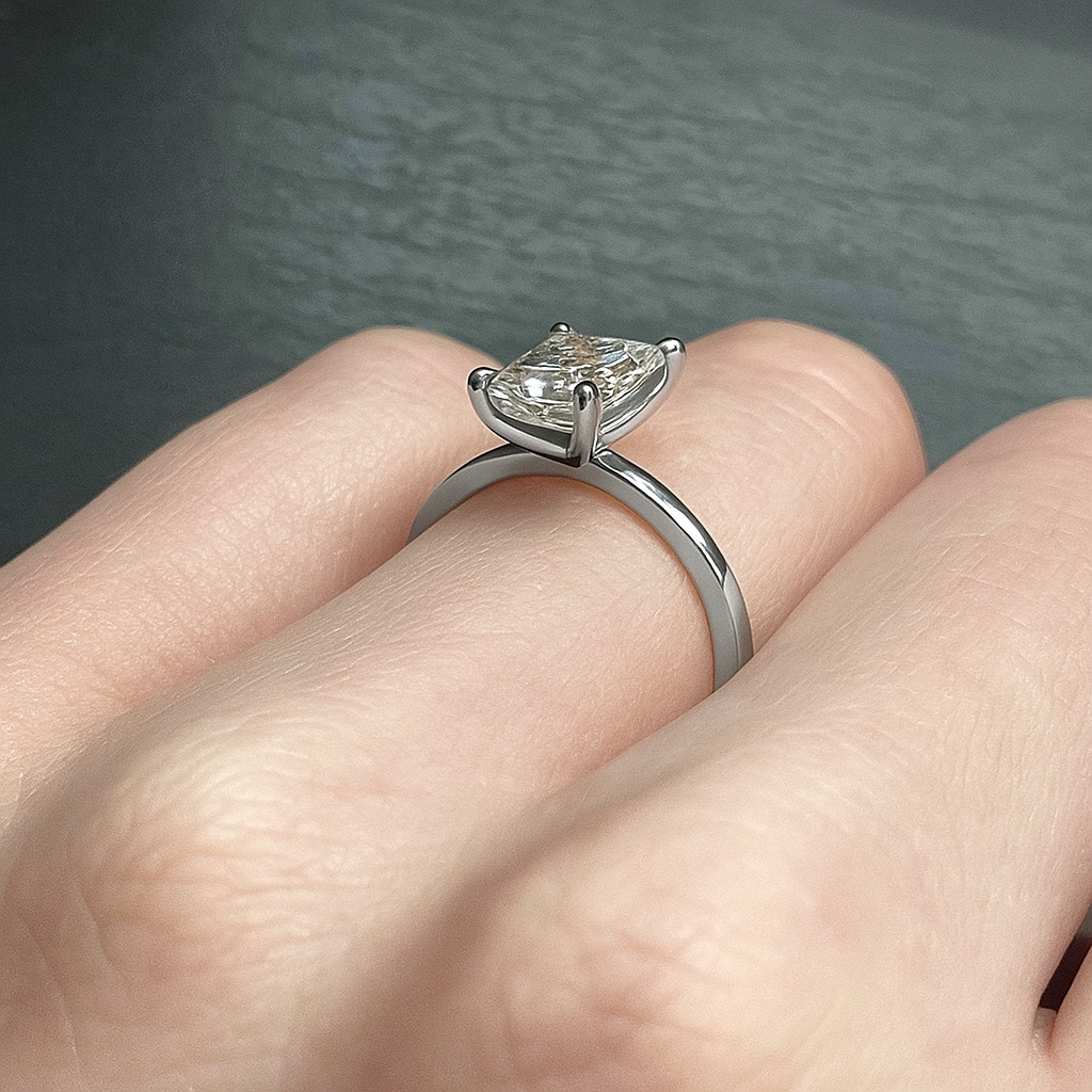2CT Silver Radiant Travel Engagement Ring with Hidden Halo
