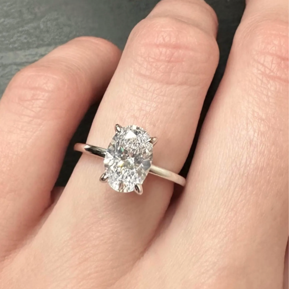 2CT Silver Oval Travel Engagement Ring With Hidden Halo