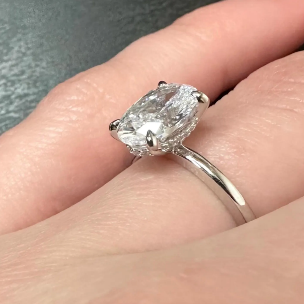 2CT Silver Oval Travel Engagement Ring With Hidden Halo